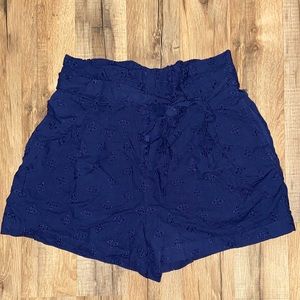 Navy Blue Embroidered High Waisted Shorts